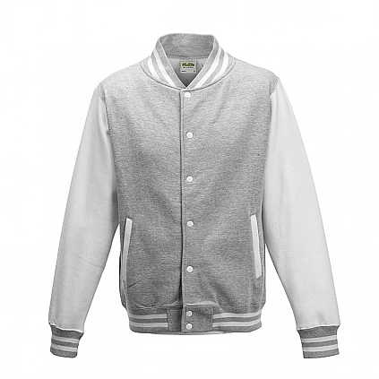 Chaqueta universitaria gris jaspeado/blanco