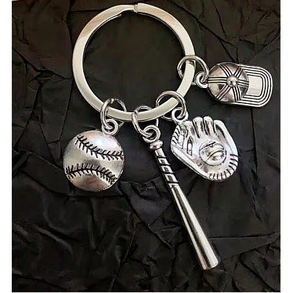 Llavero Plata: Guante, bate, pelota, gorra