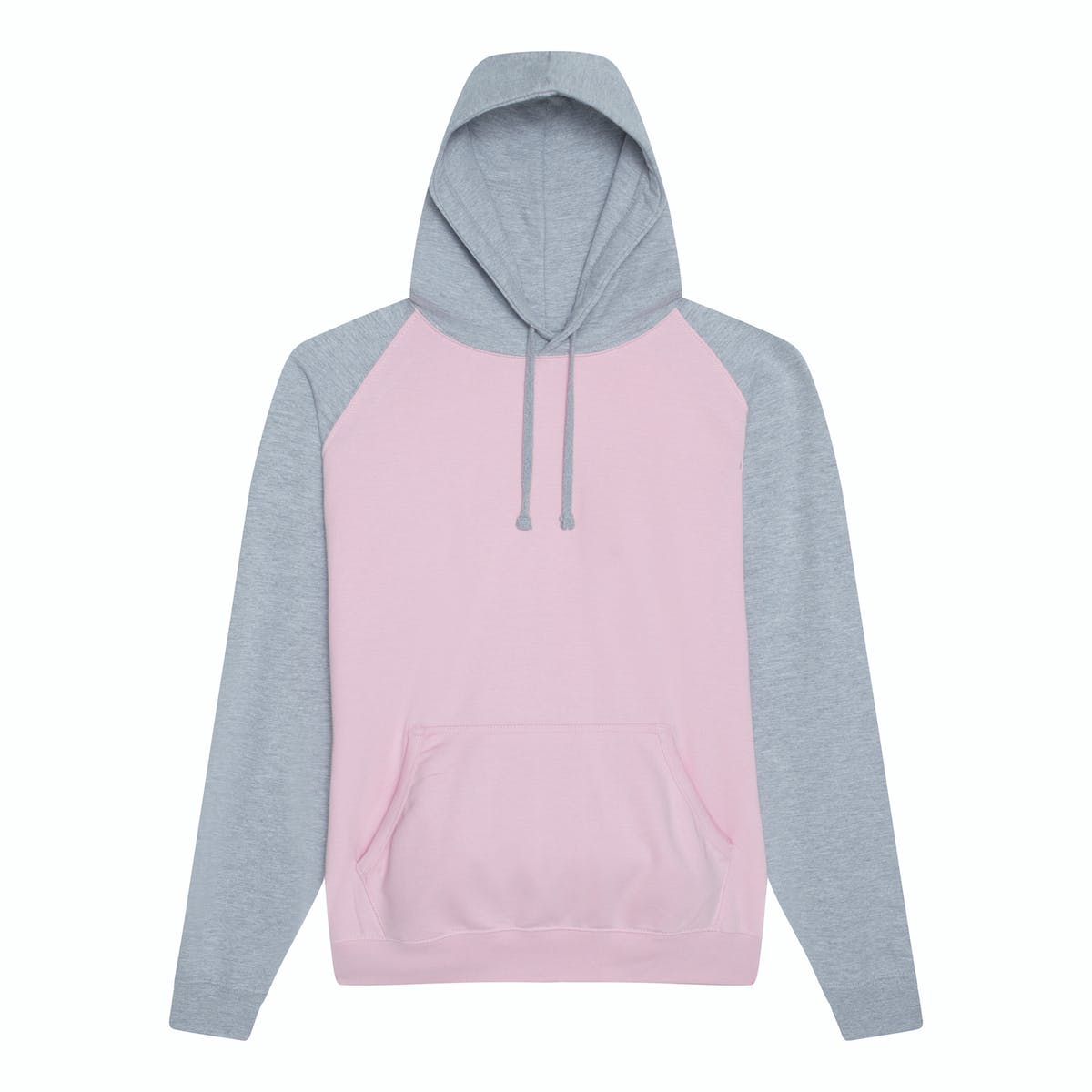 Sudadera con capucha en contraste: rosa bebé / gris jaspeado