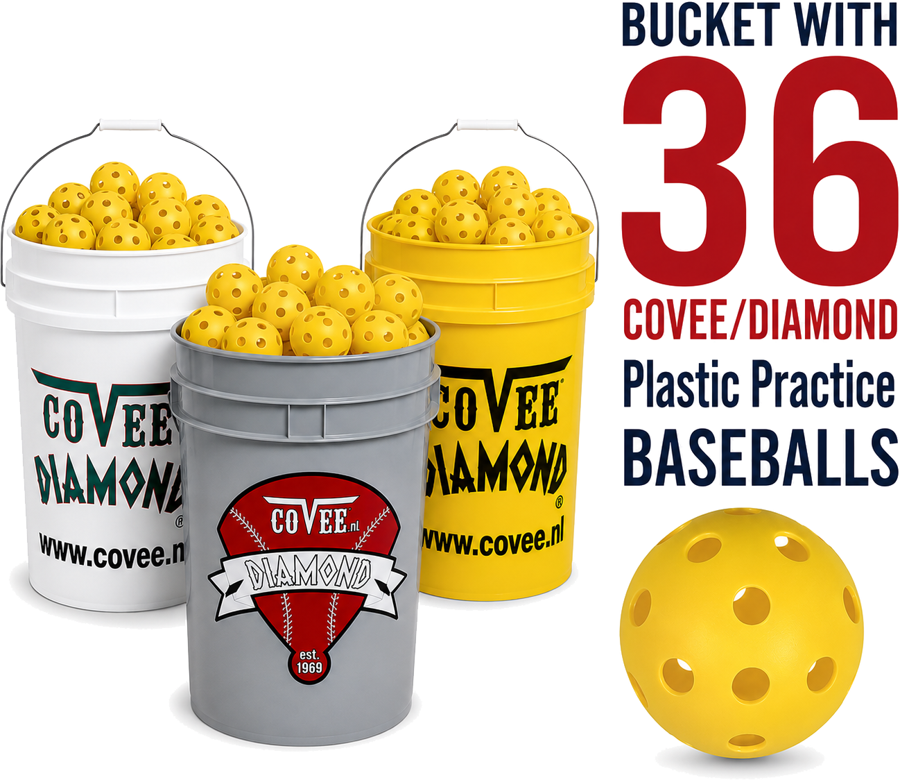 Covee/Diamond CD-PPB-9: Plastic Practice Ball Baseball (Bucket/36)